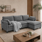 108" Modular Sectional Sofa Cloud Couch - U Shape Sofa with Charging Station Side Storage - Chenille Comfy Couches with Ottoman Movable for Living Room Bedroom Apartment Office, Dark Grey