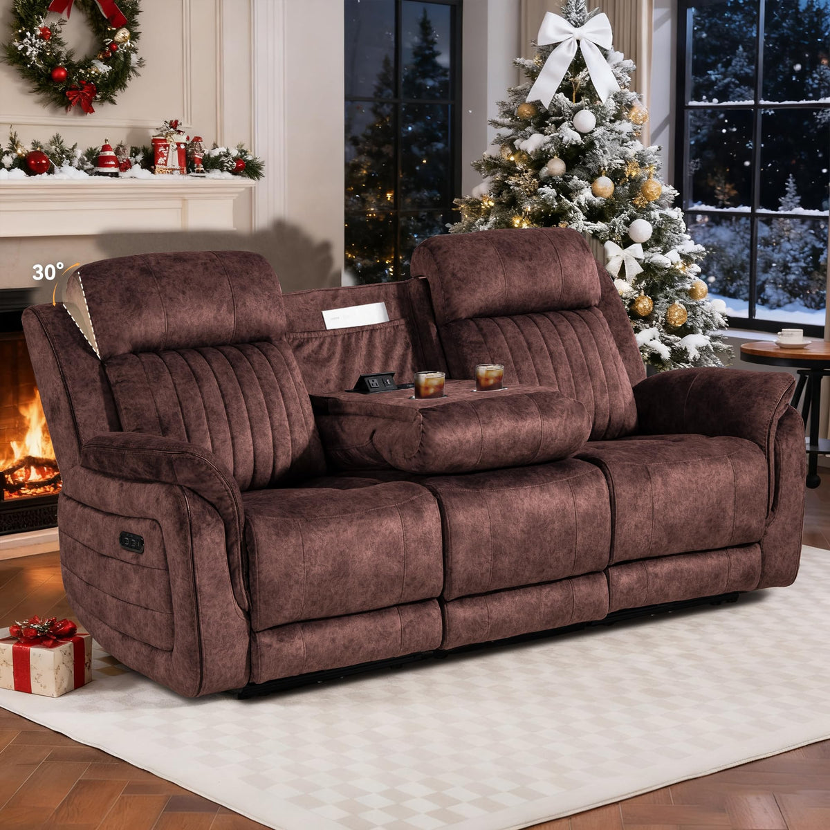 Zero Gravity Power Reclining Loveseat Sofa with Adjustable Headrests, Power Loveseat Recliner with Console, Electric 2-Seater Recliner Couch with Charging Port for Living Room (Velvet, Blue)