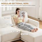 110.6" Modular Sectional Sofa with Ottoman, Upholstered L Shaped Sectional Couch with Thick Cushions, Oversized Chenille Comfy 4 Seater Sofas for Living Room, Easy Assembly, White