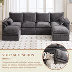 130" Modular Sectional Sofa with Storage, Premium Chenille Cloud Couch with Movable Ottomans, 1200lbs Heavy Duty Deep Seat Sectional, High-Density Foam (Gray, 4 Seater & 4 Ottoman)