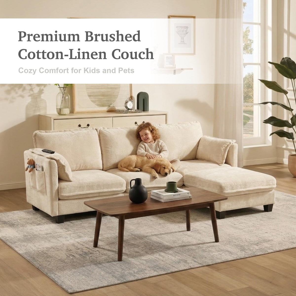VidaNaticle 95" Boneless Modular Sectional Cloud Couch, Beige
