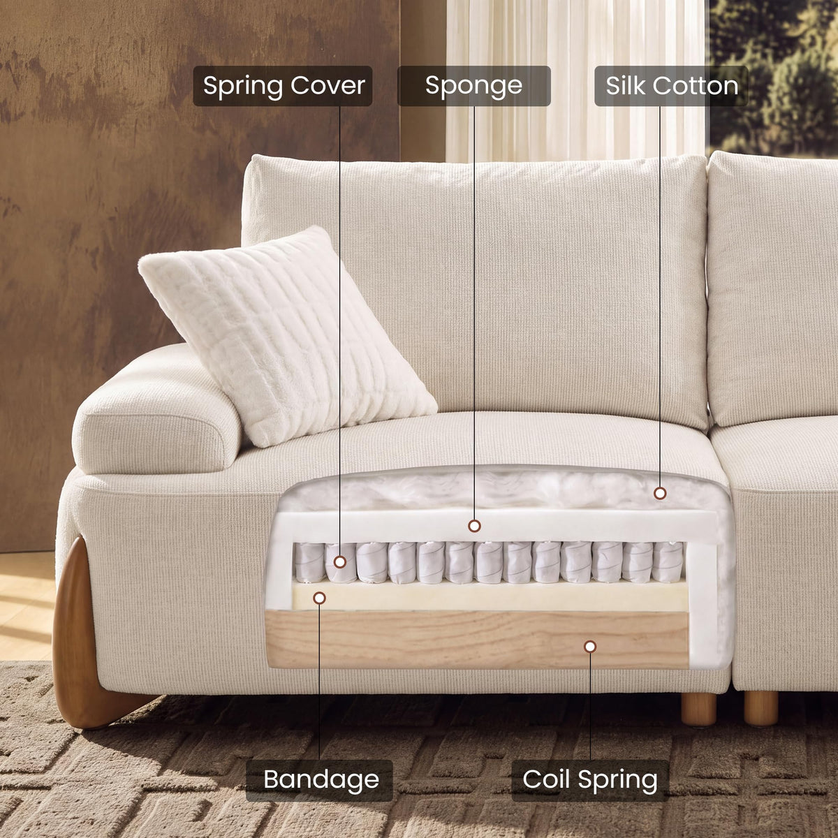 114.2" Modern Modular Couch for Living Room, L-Shaped Sectional Sofa, Beige