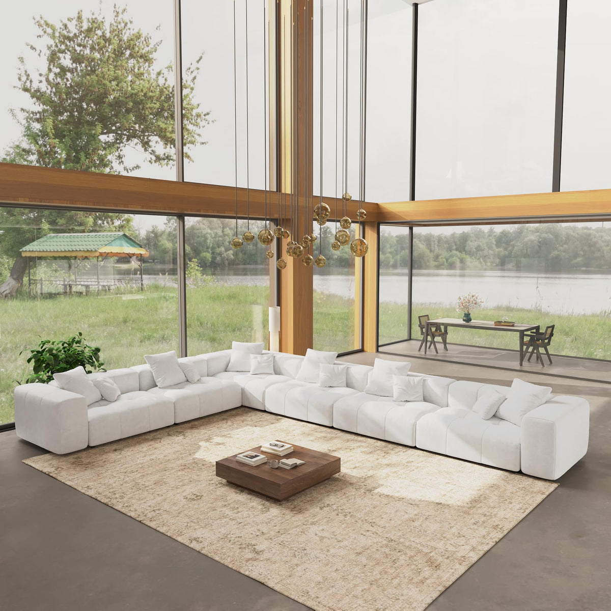 WJShome Oversized Sectional Couches for Living Room,183" V Shaped Couch, 6-Seater Cloud Modular Sectional Sofa, Linen Deep Seat Cloud Couches for Living Room,White