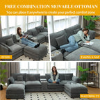 U Shaped Sectional Cloud Couch for Living Room,144" Comfy Fluffy Modular Sofa with Movable Ottoman Chenille 6 Seat Sectional Sofa Set with Storage Box, Cup Holders, Grey YP434