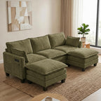108" Modular Sectional Sofa Cloud Couch - U Shape Sofa with Charging Station Side Storage - Chenille Comfy Couches with Ottoman Movable for Living Room Bedroom Apartment Office, Green