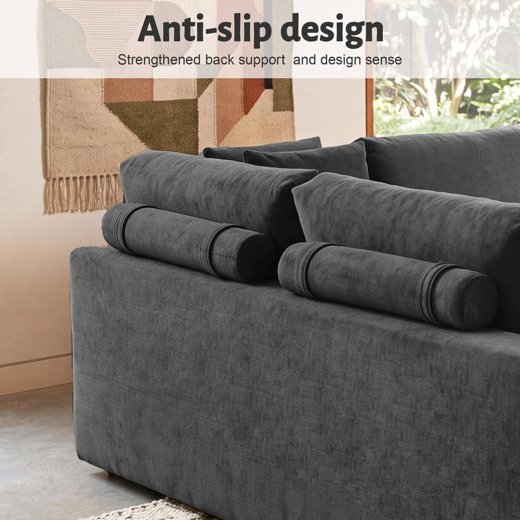 116" Modular Boneless Couch for Living Room, Modern Sectional Chenille Sofa with Oversized Deep Seat,Cloud Couch with L-Shape Chaise,No Assembly Required,Gray
