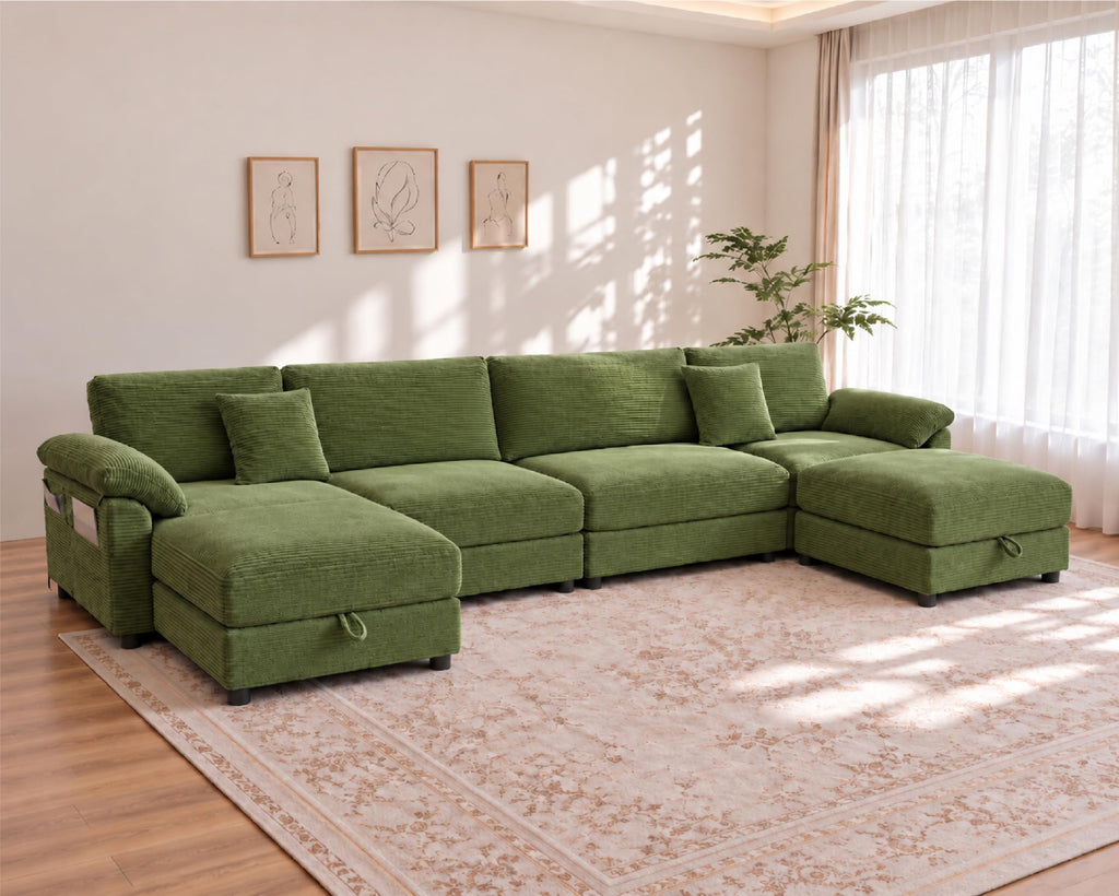 116" Oversized Modular Sectional Sofa with Gas-lift Storage Ottoman L-shape