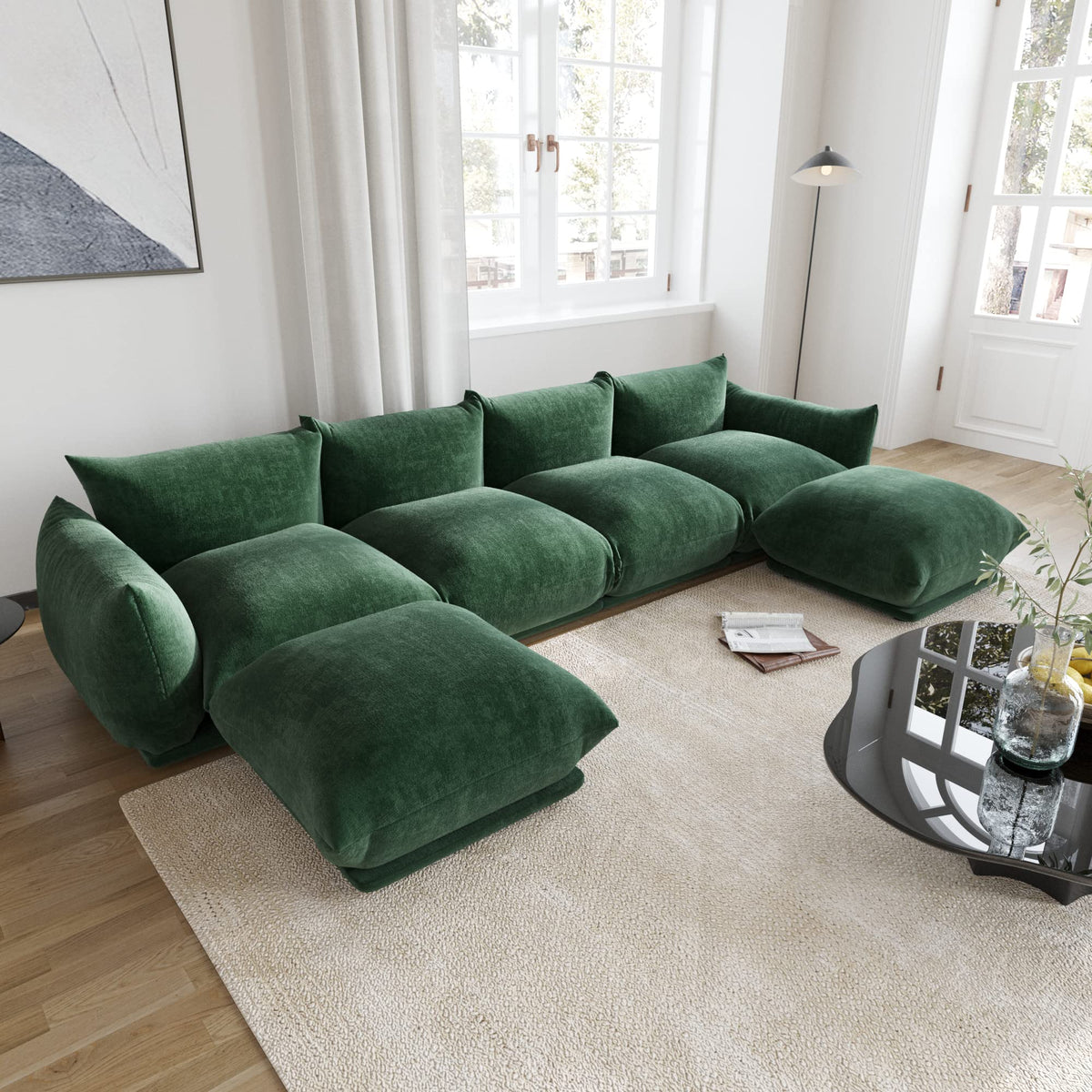 WJShome Modular Sectional Couch, Lovesofa Convertible Sofa, 77.16in Minimalist Modern Chenille Yarn 2 Seater Living Room Sofa Set for Office & House, Red