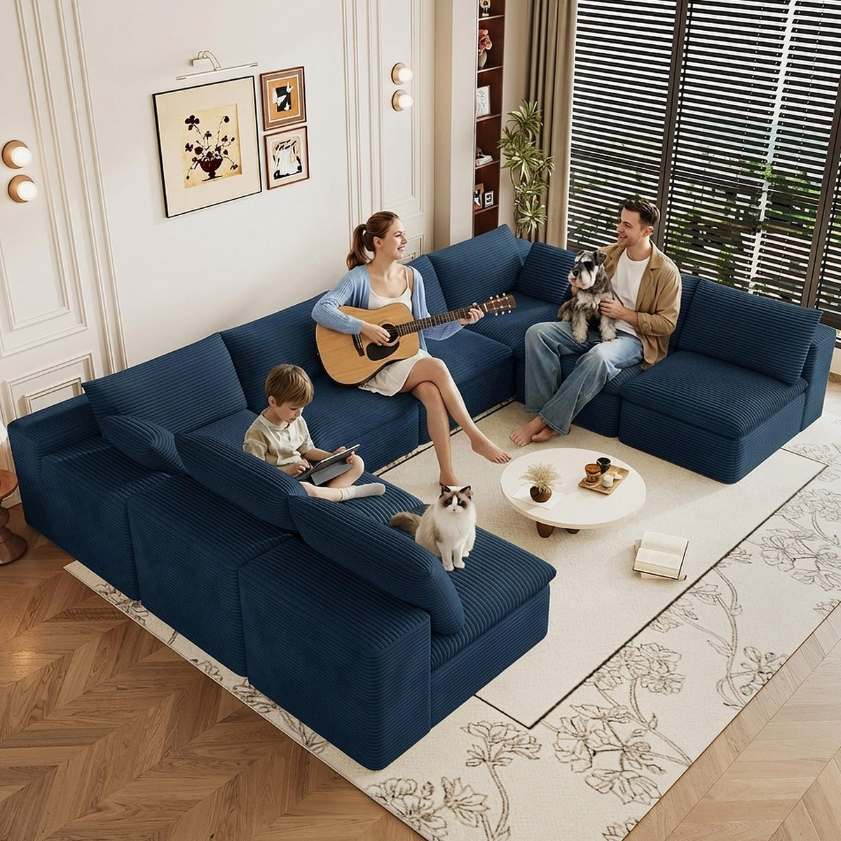 107" Cloud Couch Modular Sectional Couchs with Chaise Lounge, U-Shape Boneless Couches with Ottoman for Living Room, Corduroy Sofa with Deep Seat, No Assembly Required (Green, Left Facing Chaise)