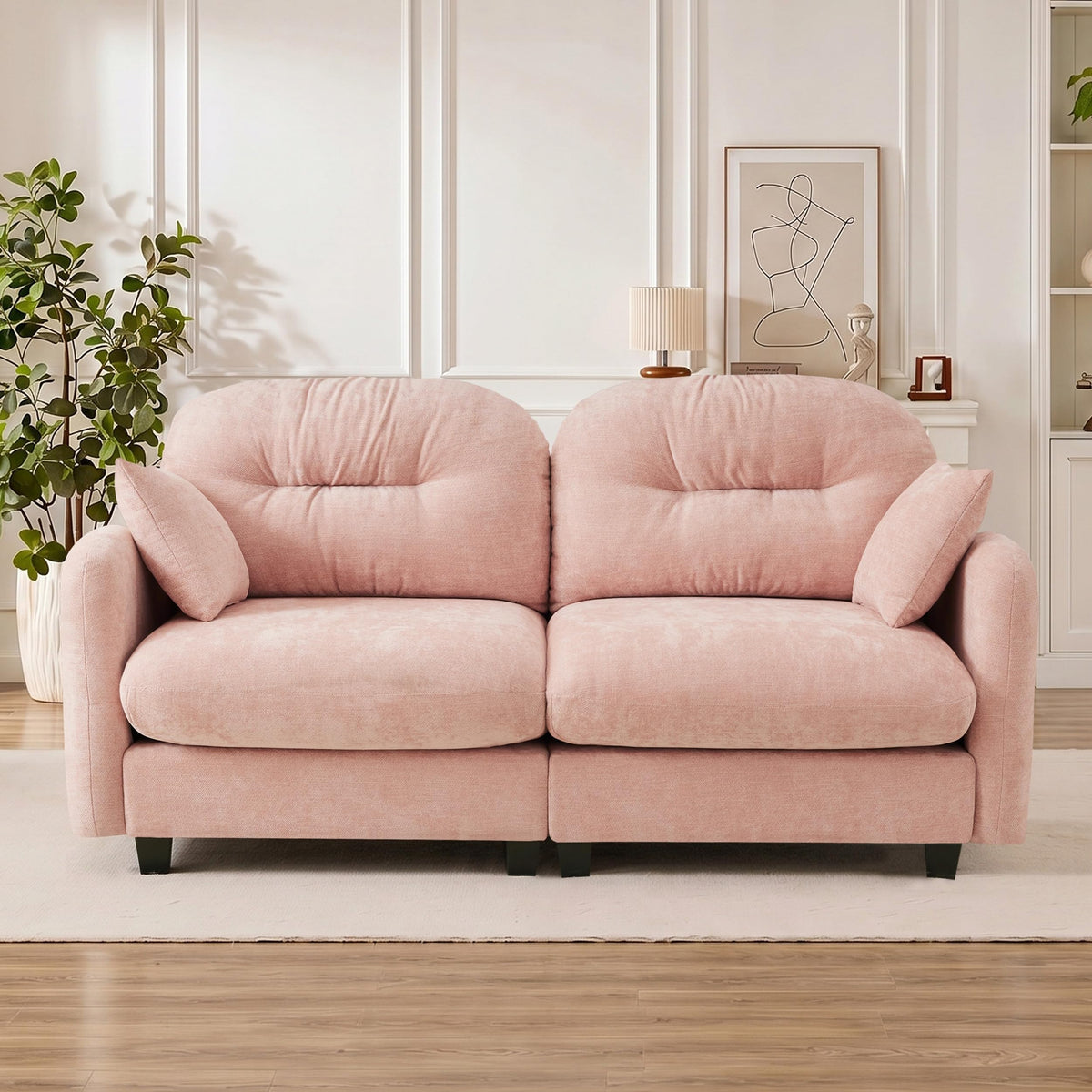 107" Modular Sectional Sofa with Ottoman Pink Chenille L Shaped Couch