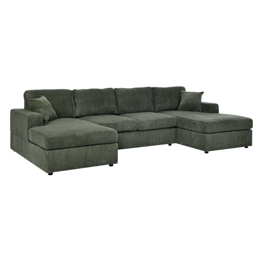 Versatile 3-Piece Corduroy Double-Chaise Sectional for Apartments, Includes Ottoman and Armrests