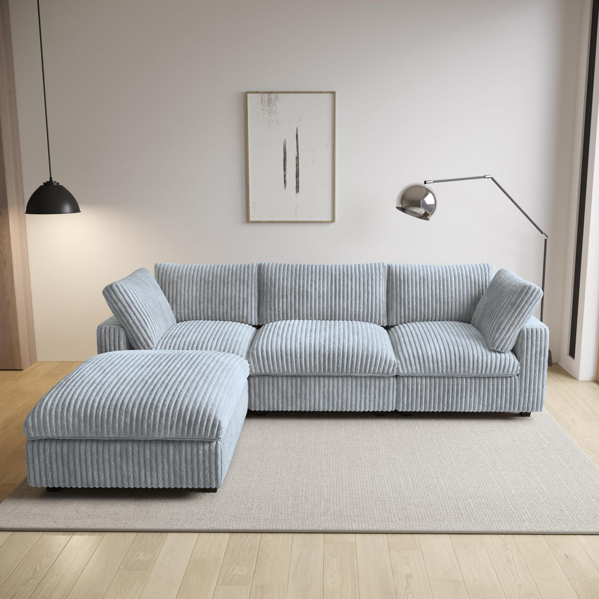 WJShome Cloud Couch Modular Sectional Sofa,118" Oversized V Shaped Sofa with Storage Ottoman for Living Room,Plush 6 Seater Convertible Sectional Couch,Covers Washable&Replaceable,Black