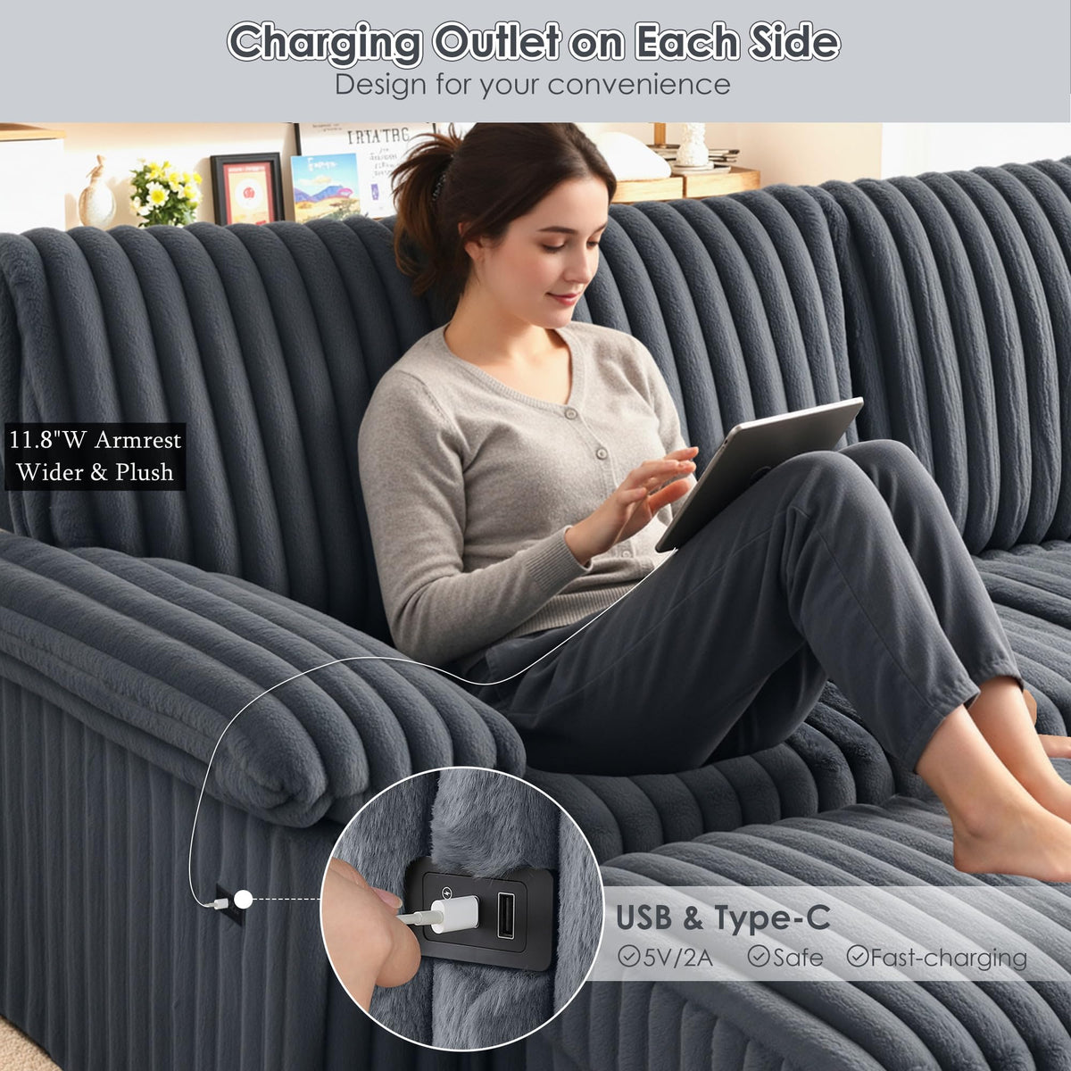 130" Oversize U-Shaped Modular Sectional Sofa for Living Room, with Storage