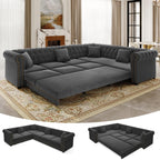 118" Oversized Sleeper Sofa with Pull Out Bed, Chenille L Shaped Convertible Sectional Sleeper Couch with Nailhead Trim & Rolled Arm, 6-Seater Couches for Living Room, Blue