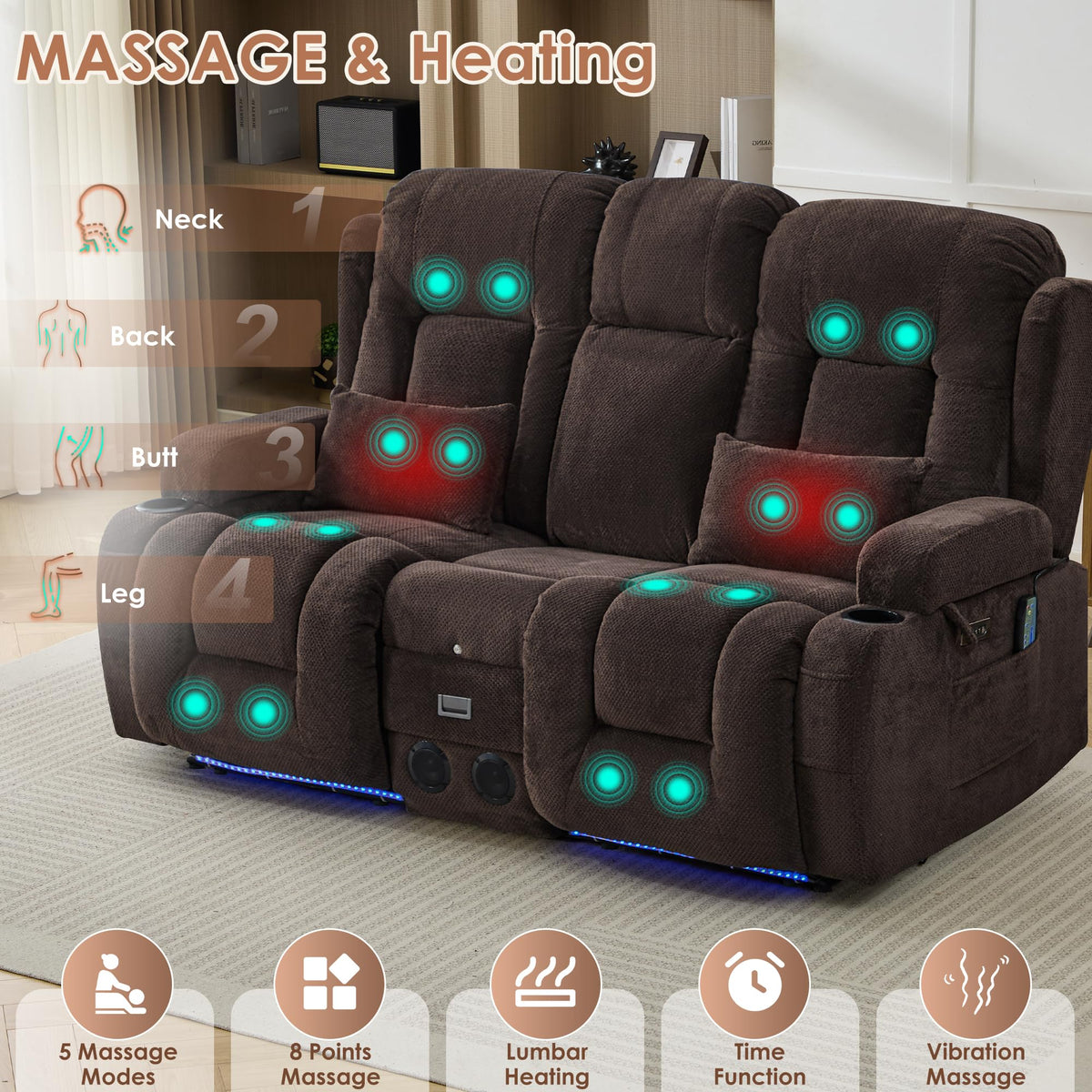 TUNYI Wall Hugger Home Theater Seating, Power Loveseat Recliner Sofa