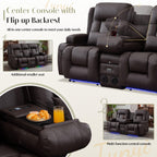 TUNYI Power Loveseat Recliner Sofa, Faux Leather Reclining Sofa with Console RV Reclining Loveseat Couch with USB/Outlet/Storage/Side Pocket/LED Light/Speaker (Brown, Loveseat)