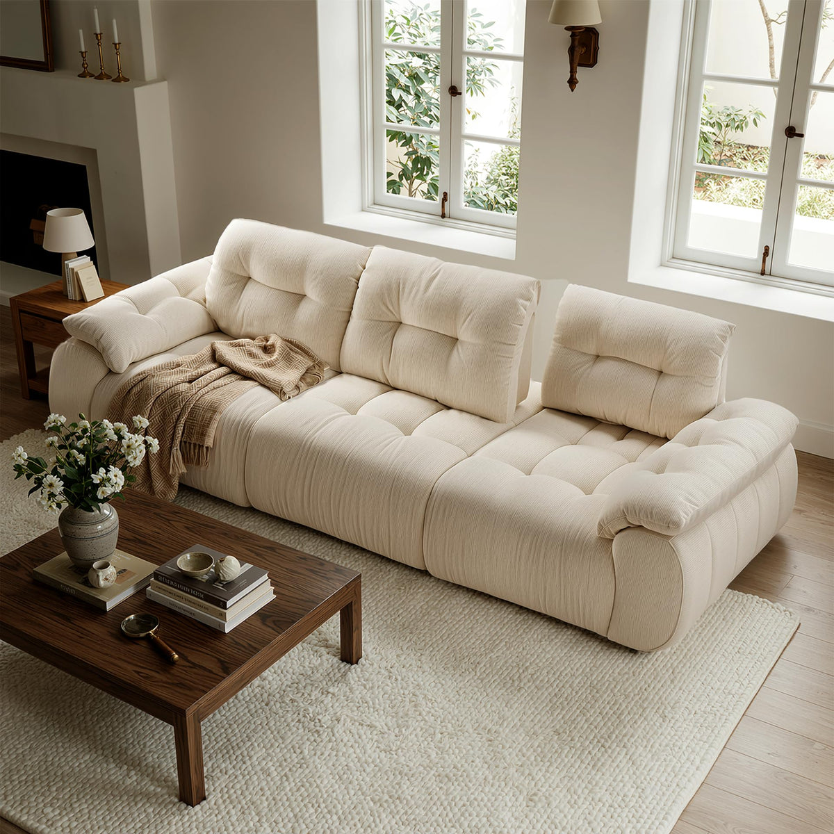 118" Modular Sectional Sofa, Cloud Chenille Couch with Adjustable Back Cushions, Deep Seat Living Room Sofa, Solid Wood Frame, Oversized 3-Seater Sectional for Home & Apartment, Beige