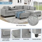 Velvet Sectional Sofa with Storage Ottoman Reversible Chaise L Shape Couch Modern Upholstered Sofa with Rivet Trim Pocket Spring Cushions Living Room Furniture 105.1" D 75.2" W, Gray