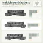 107'' Sectional Sleeper Sofa Bed with Pull Out Couch, Chenille L-Shaped Sofa with Adjustable Armrest, USB&Type-C Charging, Storage Ottoman, Free Combination for Living Room/Apartment, Gray