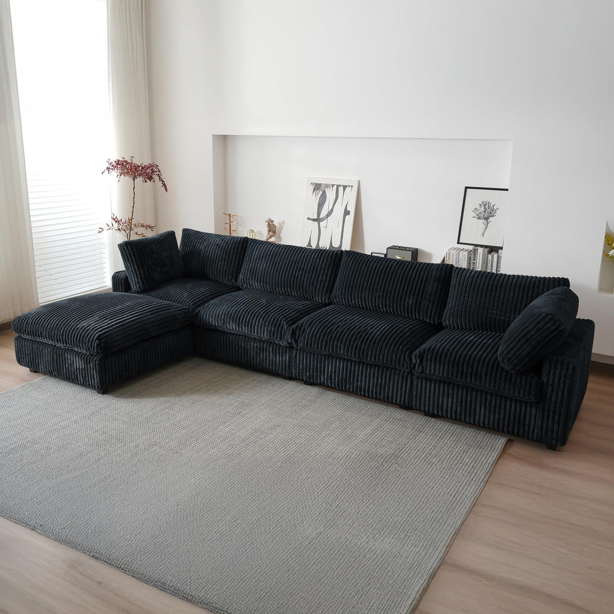 WJShome Cloud Couch Modular Sectional Sofa,118" Oversized V Shaped Sofa with Storage Ottoman for Living Room,Plush 6 Seater Convertible Sectional Couch,Covers Washable&Replaceable,Black