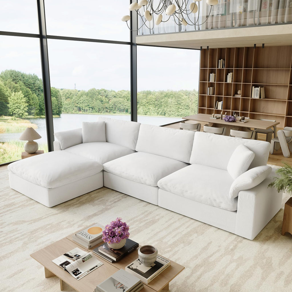 110.8" Oversized Cloud Modular Sectional Sofa, L Shaped Couch,White