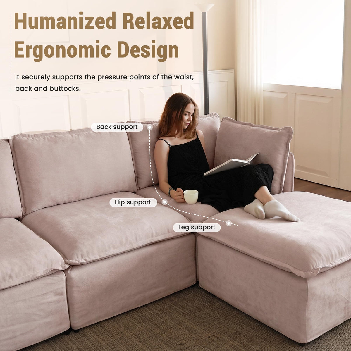 WJShome 5-Seater Cloud Modular Sofa Sectional Living Room Couch, Khaki
