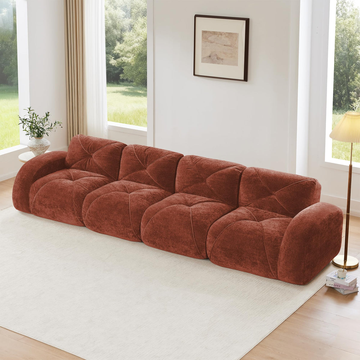U-Shaped Boneless Sofa, Tufted 32d High Density Sponge Bottom, Anti-Slip Design, No Assembly Required, Free Combination, Movable Ottomans for Living Rooms, Home Theater, Blue