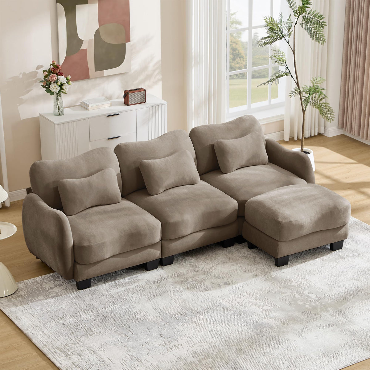 101.1" Modular Cloud Couch Deep Seat Sectional Sofa L Shaped Couch