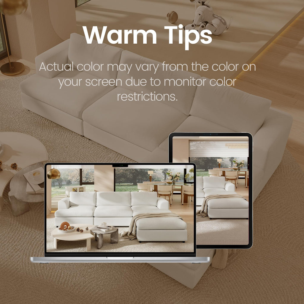 118" V Shape Sectional Sofa Couch, Modern Modular Boucle Cloud Couch with Flexible Layout, Oversized Comfy Upholstered Modular 5-Seats Sectional Couch, White