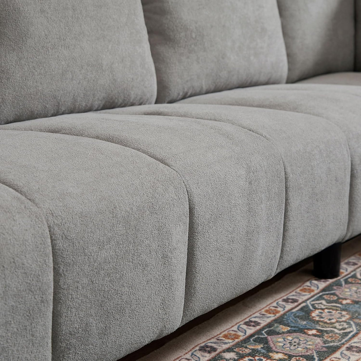 103" Convertible Sectional Sofa with Long Ottoman, Modern Upholstered Fabric L-Shaped Couch with Back Cushions, 6 Seat Sofa Couches for Living Room, Apartment, Office, Light Grey