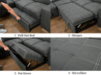 THSUPER 104'' Microfiber L Shaped Sectional Sleeper Sofa Couch with Pull Out Bed and Storage Ottoman, Convertible Couches with Adjustable Headrest for Living Room, Left Facing Chaise. Charcoal Grey