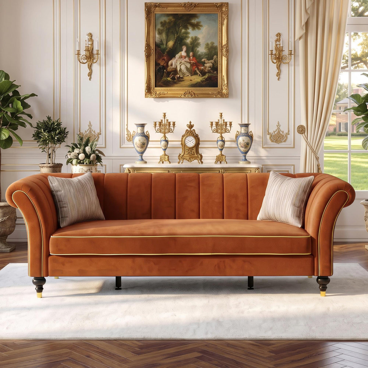 Yogald 89.5” Chesterfield Sofa 3-Seater Couch with Tufted Back, Reteo Green