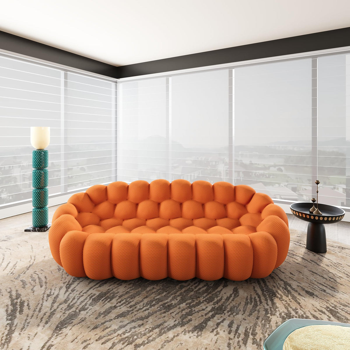 WJShome 98.43''Bubble Couch Large Seating,3D Honeycomb Shape Curved Couches,Deep Seat Floor Sofas Chair Lounge for Office,Apartment,No-Assembly,Orange
