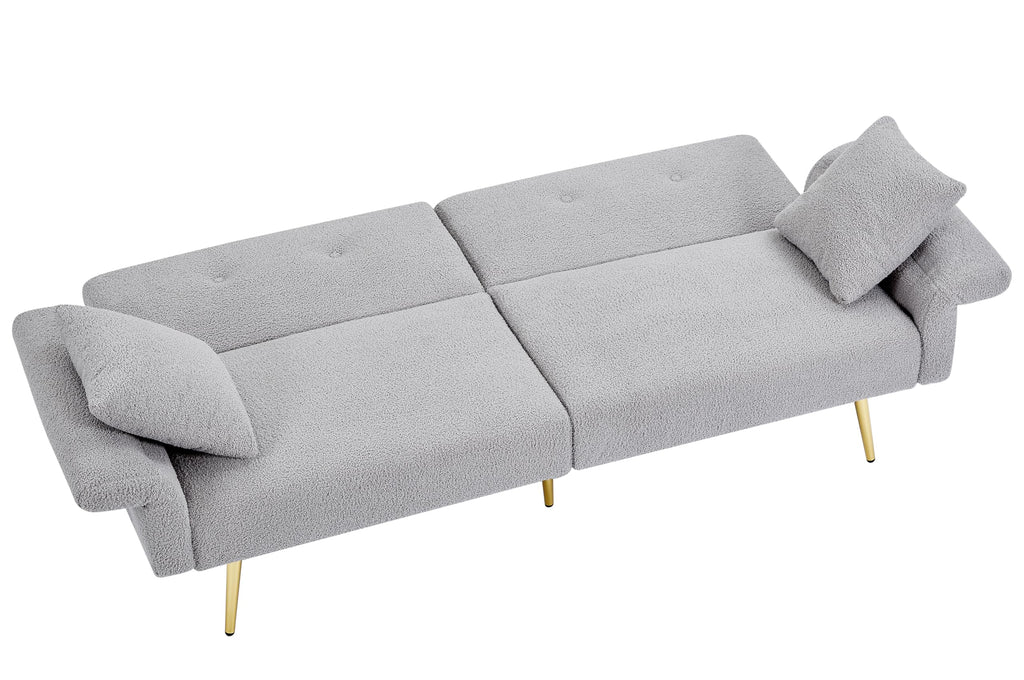 Upholstered Accent Loveseat Sofa with Side Pocket,Folding Sleeper Sofa Bed with Foldable Armrest, Adjustable Backrest and Golden Metal Legs for Living Room,Grey