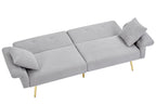 Upholstered Accent Loveseat Sofa with Side Pocket,Folding Sleeper Sofa Bed with Foldable Armrest, Adjustable Backrest and Golden Metal Legs for Living Room,Grey