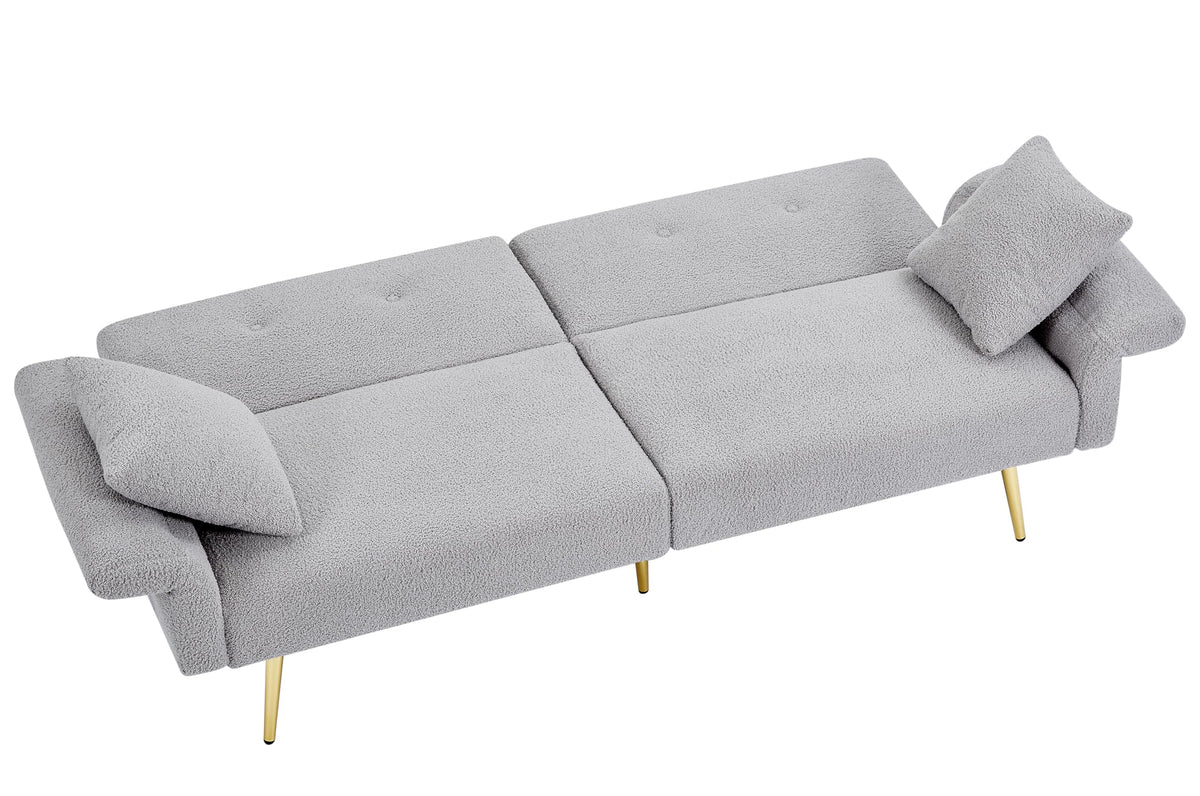 Upholstered Accent Loveseat Sofa with Side Pocket,Folding Sleeper Sofa Bed with Foldable Armrest, Adjustable Backrest and Golden Metal Legs for Living Room,Grey