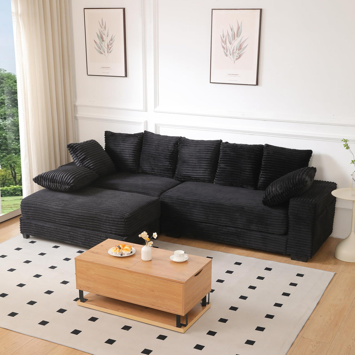 108.6" Sectional Sofa, Thickened Corduroy Sectional Couches For Living Room