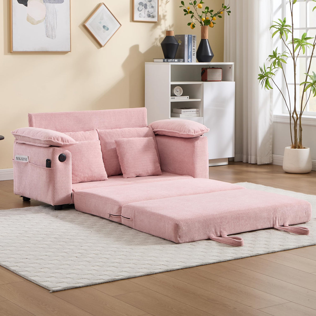 Versatile Daybed with Pull-Out Trundle, Textured Fabric Upholstery