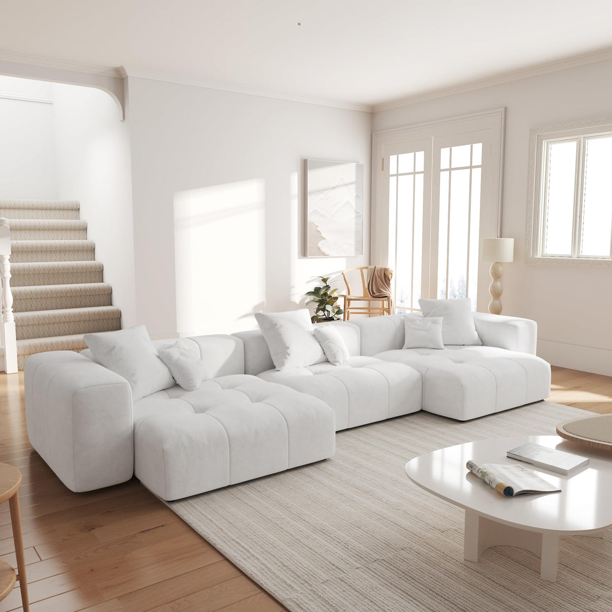 104.8" Modular Cloud Loveseat with Extra Wide & Deep Seats, Oversized 2-Seater Mid-Century Modern Couch for Living Room, Linen
