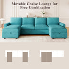 103.9" Sectional Sofa Convertible Sectional Sofa U Shaped Sofa with Two Storage Chaise Lounges and Four USB Ports for Living Room, Teal