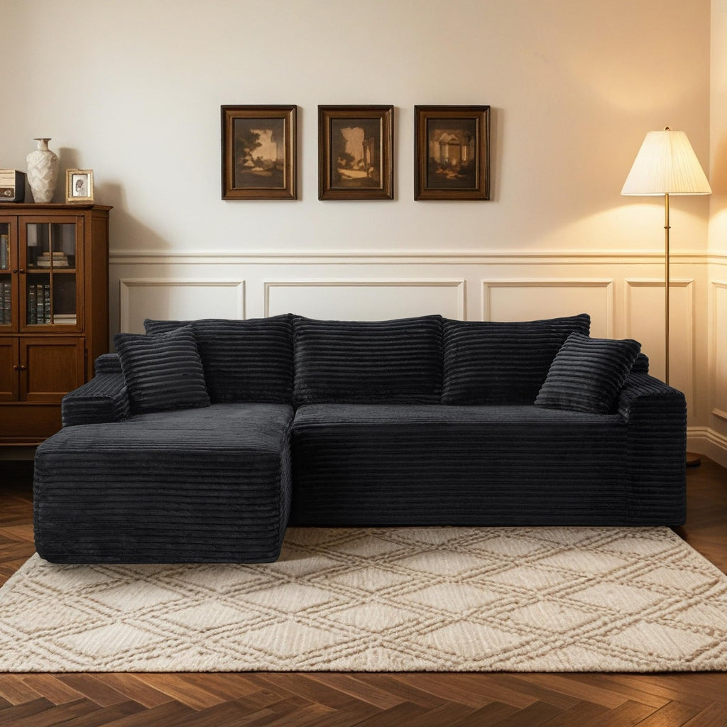 114" Brown Left Facing Sectional Couch with Chaise,Faux Leather Sectional Couch No Assembly Required,Boneless L Shaped Couch for Living Room