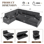 130" Sectional Couches for Living Room,Sectional Couch with Storage,Black