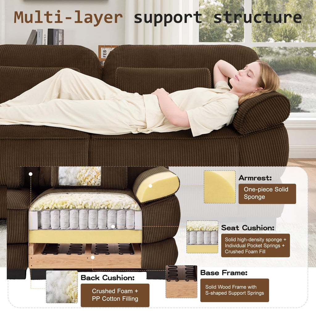 104'' Modular Sectional Couches, Cloud L Shaped Sofa for Living Room, Brown