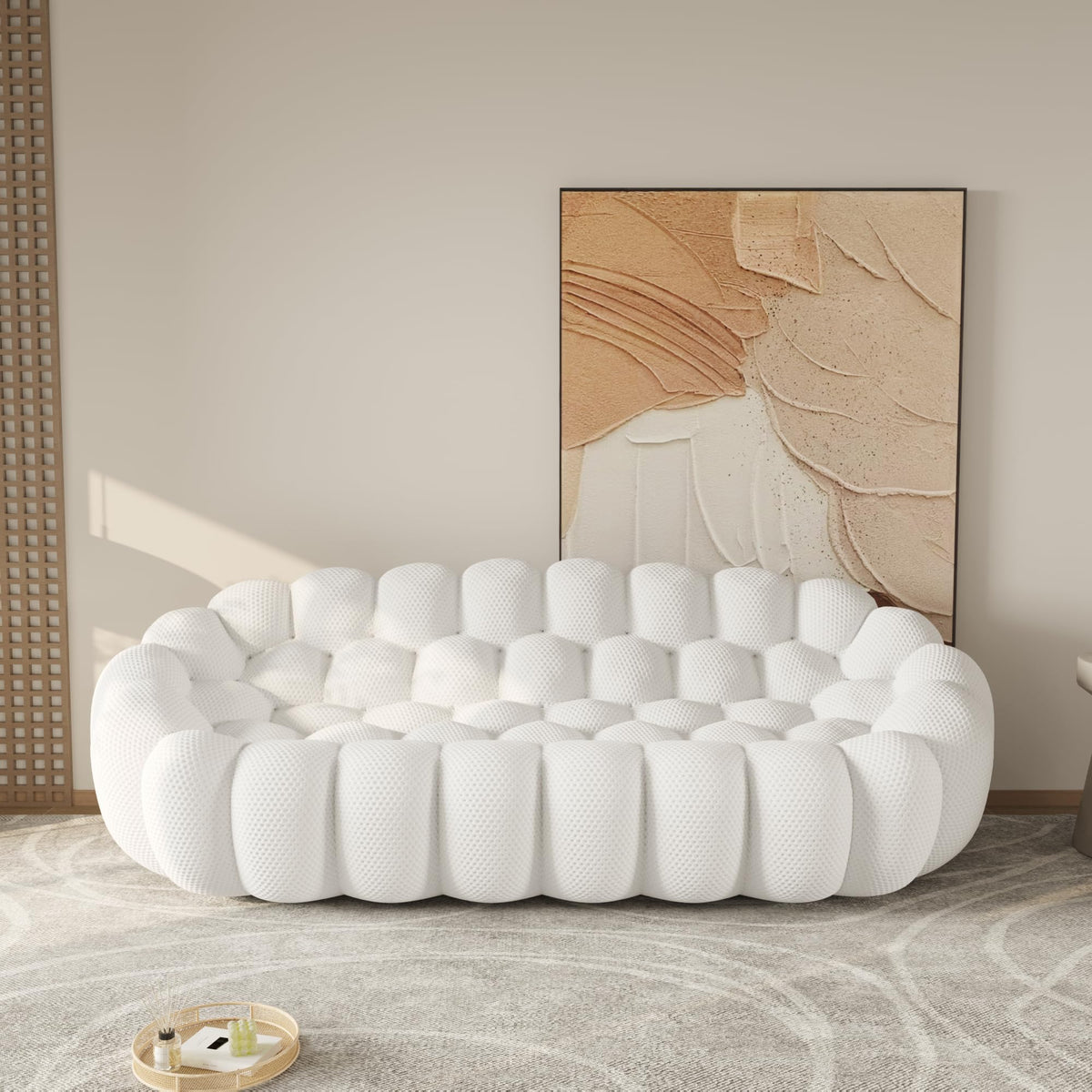 WJShome Modern Bubble Sofa Couch, 79.53" Curved Sofas for Living Room, Boneless Large Bean Bag Chair,Deep Seat Floor Sofas Chair Lounge 3 Seater for Home,Orange