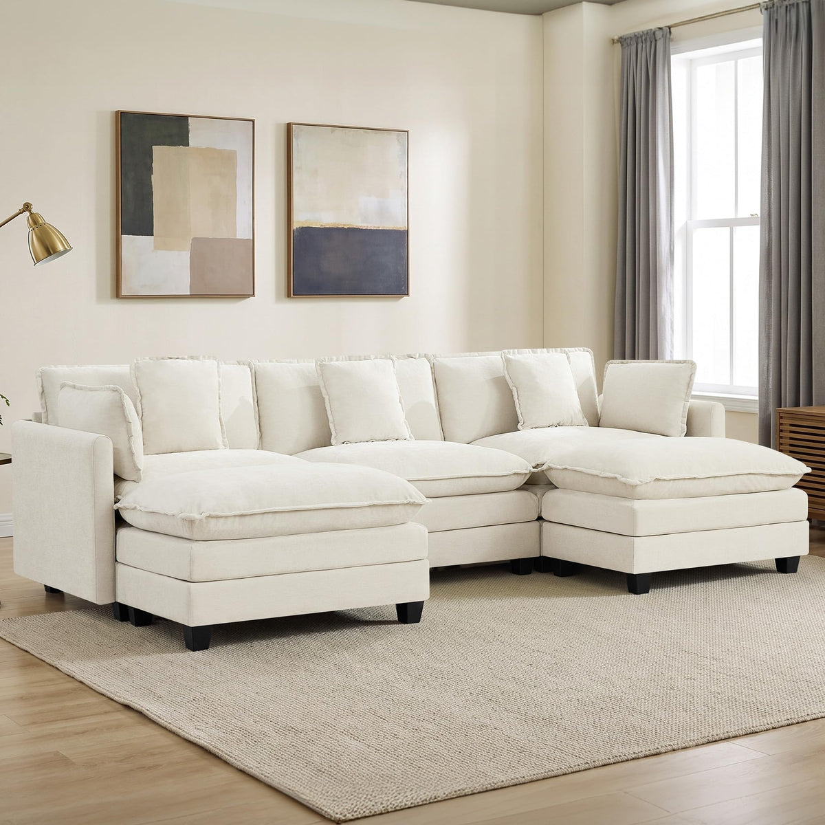 113" V-Shaped Cloud Couch, Modular Sectional for Living Room, Light Grey