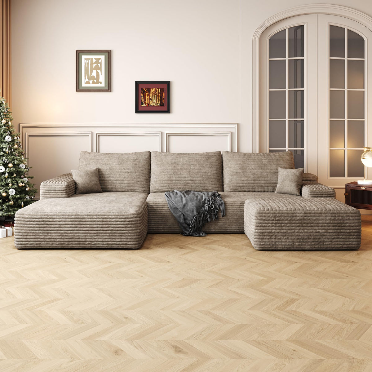 107" Silky‑Tactile Multi‑Functional Sectional Sofa, Upholstered Sleeper with High‑Resilience Foam, Free Combination Couch with No Assembly Required for Living Space, Camel