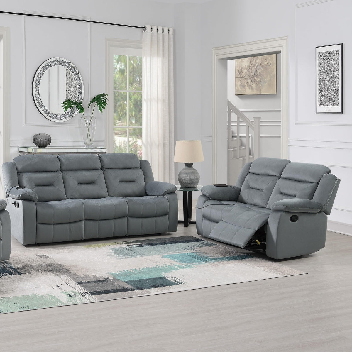 Velvet Manual 5-Seater Sofa Set with High Backrest Wide Armrest