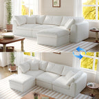 108" Modular Sectional Sofa with Movable Ottoman, No Assembly Required Boneless Cloud Couch, Deep Seat L Shaped Sectional Couches for Living Room, Bedroom and Apartment, White