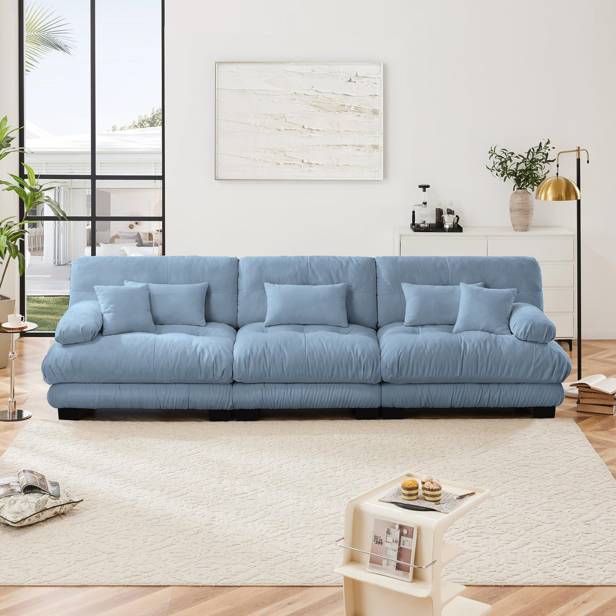 130" Modular Sectional Sofa,Velvet Upholstered Couches for Living Room,3 Seater Green Sofa Couch with Movable Ottoman,Big Comfy Loveseat Sofa with Deep Seats for Living Room,Apartment,Bedroom
