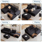 107.5" W Modular Sectional Sofa with Ottoman,Modern Corduroy U-Shaped Cloud Couch with Pillows,Comfy 3-Seater Sofa with Deep-Seat for Living Room, No Assembly Required (Black, Right-Facing Chaise)